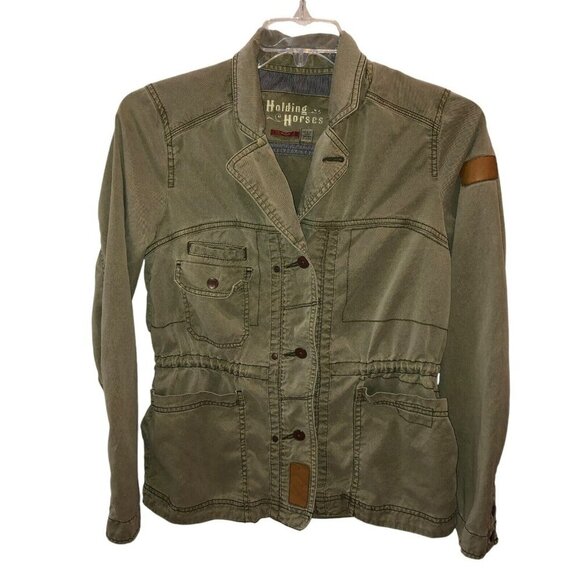 Holding Horses Womens Medium Green Button Up Pockets Army Utility Jacket Coat M - Picture 1 of 9
